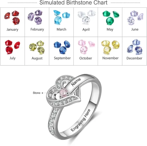 Vista 2 de Anillos de aniversario personalizados con nombres para mujer, joyería de plata de ley con 1 a 8 piedras natales simuladas anillo de promesa