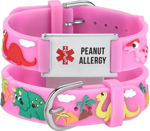 Vista 11 de LinnaLove Medical Alert ID Bracelet – Custom or Pre-Engraved, QR Code Available,Blue Dinosaur Band