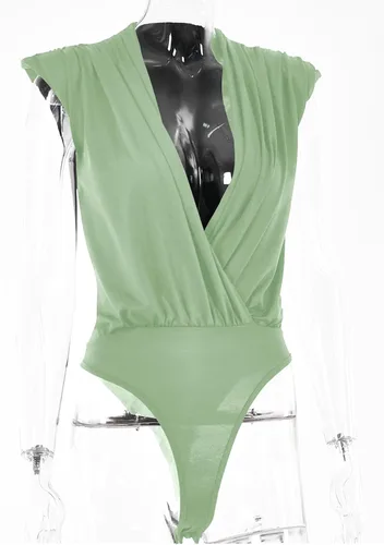 Vista 92 de LYANER Leotardo sin mangas fruncido con cuello en V para mujer