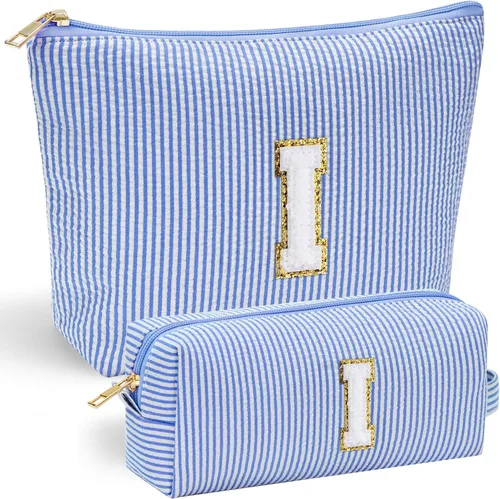 Vista 8 de YOOLIFE Regalos del Día de la Madre para Mujeres, Bolsa de Maquillaje con Iniciales, Bolsa de Maquillaje para Viaje, Bolsa de Maquillaje Negro