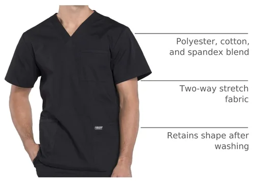 Vista 4 de Cherokee WW Professionals - Camisa médica con cuello en V para hombre, 4 bolsillos Negro