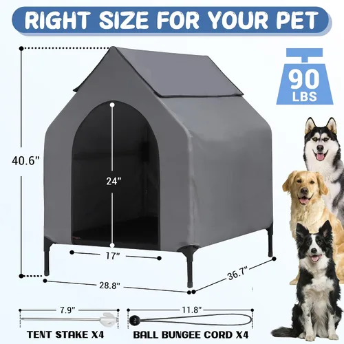 Vista 2 de Casa para perros de 36" para exteriores para perros medianos y grandes refugio elevado para perros