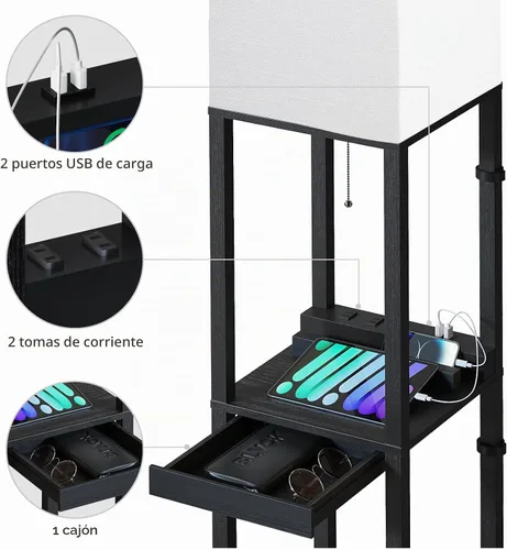 Vista 5 de SUNMORY - Lámpara de pie con estantes, lámpara de pie regulable con luz RGB y control por APP, lámpara de pie alta con estantes para sala de estar