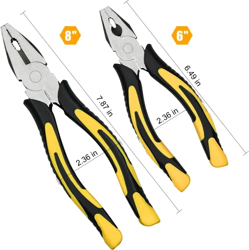 Vista 2 de Lineman's - Alicates combinados, alicates de 6 y 8 pulgadas con cortador de alambre, acero cromado vanadio resistente, mango profesional