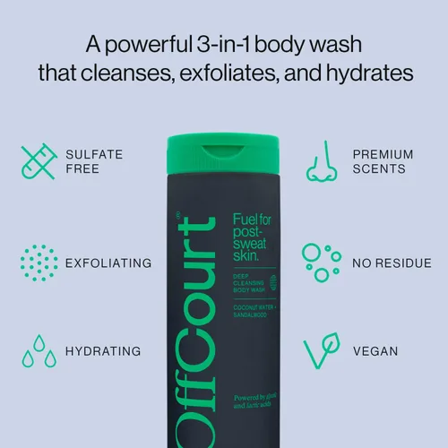 Vista 5 de OffCourt Gel de baño sin sulfato para hombres y mujeres, exfoliante que no seca con ácidos glicólicos y lácticos, deja la piel fresca y suave