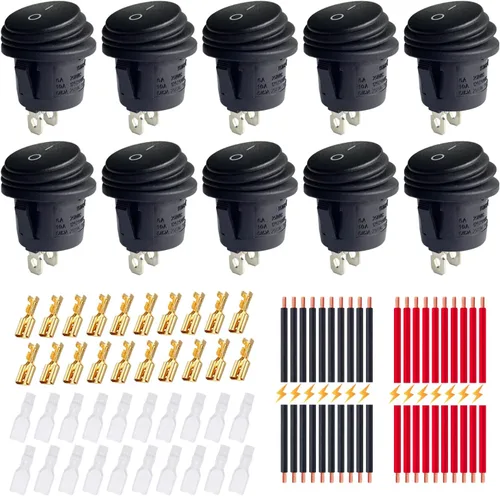 Vista 13 de Ampper Interruptores basculantes redondos iluminados DC 12V 20A, interruptor de palanca SPST redondo de 3 pines de 0.787 in con cables, terminales