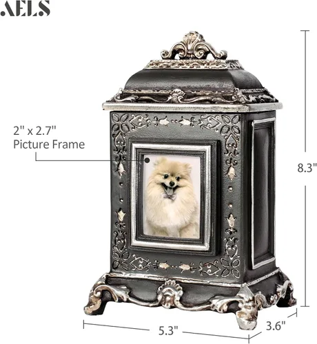 Vista 2 de AELS Urna de mascotas caja de memoria para recuerdos con ranura para fotos, urnas conmemorativas para perros para cenizas, urnas de cremación