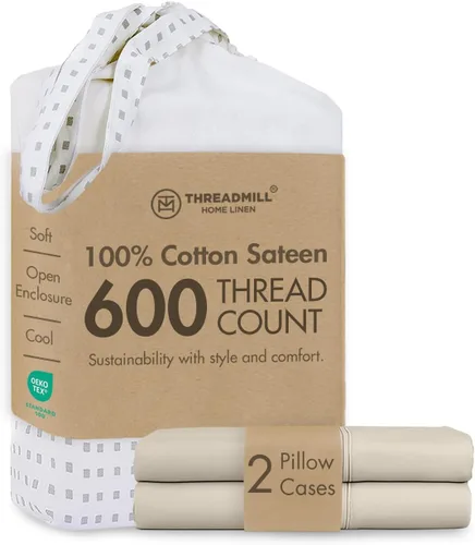 Vista 25 de Threadmill Home Linen Fundas de Almohada Estándar - 100% Algodón Natural 600 Número de Hilos, Juego de 2 Fundas de Almohada Damasco Gris Oscuro