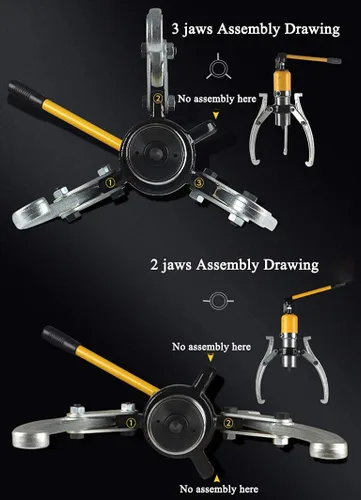 Vista 7 de NEWTRY Kit de extractor hidráulico de engranajes de 5 toneladas, separador de tracción de rodamientos de rueda, extractor de 3 mandíbulas, vertical