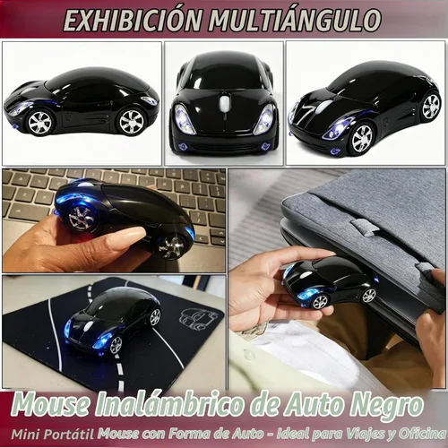 Vista 4 de Ratón inalámbrico negro, mini mouse para computadora de automóvil, 1600DPI 2.4G con receptor USB, mouse ergonómico para computadora portátil, PC