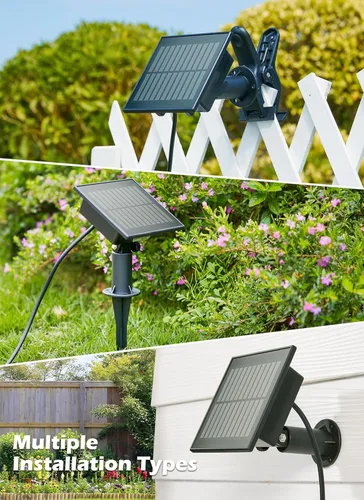 Vista 4 de Brightown Guirnalda de luces solares de 37 pies para exteriores, impermeable, con control remoto, 10+1 bombillas LED inastillables, regulables
