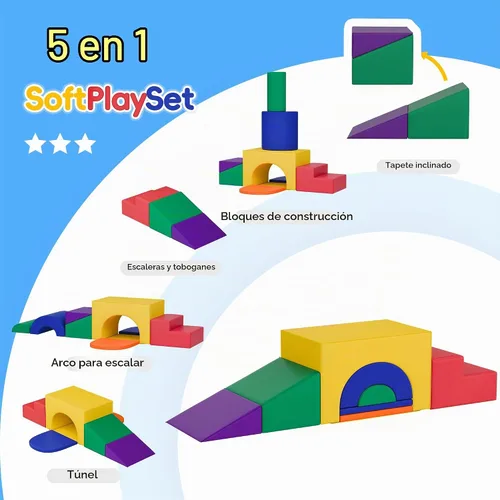 Vista 2 de TOLEAD Juego de bloques de espuma suave para escalar – Gran set de juguetes de juego suave 5-en-1 con arco para escalar, gatear y deslizarse