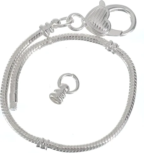 Vista 2 de rubyca 10pcs blanco bañado en plata corazón langosta Cadena de Serpiente Europea Pulsera de Perlas de Fit Encanto