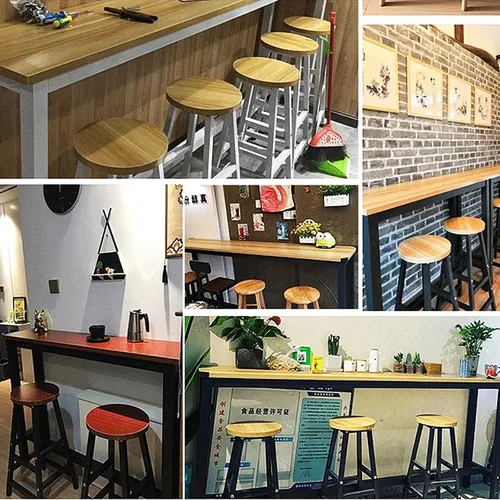 Vista 5 de Mesa de bar moderna, mesa de sofá de consola de madera, mesa de comedor larga para desayuno, mesa de bar de cocina, mesa de café, barandilla