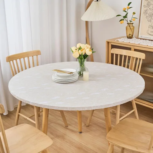 Vista 9 de LIBERECOO Mantel redondo de vinilo ajustable con reverso de franela, borde elástico, impermeable, resistente a las manchas, mantel lavable