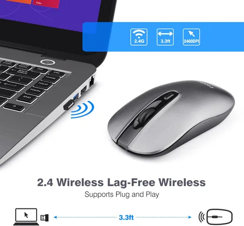 Vista 4 de LeadsaiL Ratón inalámbrico recargable para computadora, 2.4G, portátil, delgado, inalámbrico, menos ruido, para laptop, mouse óptico con 5 niveles