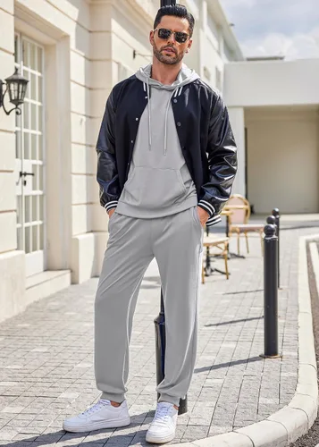 Vista 45 de COOFANDY Conjunto deportivo de 2 piezas para hombre, conjunto deportivo casual con capucha