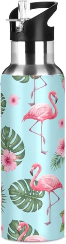 Vista 8 de Insulated Water Bottle 32 Oz, BPA-Free Sport Water Bottle Insulated for Gym Outdoor Travel School, Tropical Pink Flamingos Blue