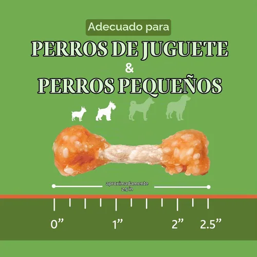 Vista 2 de MON2SUN Golosinas para perros, mini masticables de cuero crudo de 9 onzas, mancuernas de pollo con arroz para perros pequeños y razas de juguete
