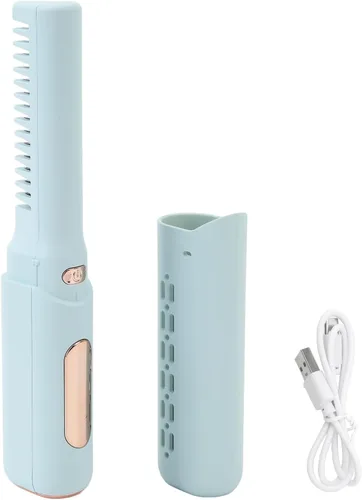 Vista 11 de Mini alisador de pelo recargable inalámbrico, cepillo de peine portátil con 3 temperaturas ajustables para todo tipo de cabello (caqui)
