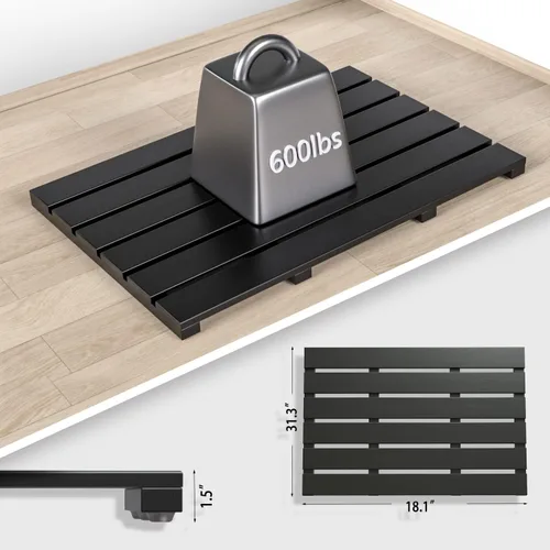 Vista 8 de Tapete de baño para ducha de lujo, antideslizante, de madera de bambú, impermeable, para uso en interiores o exteriores (negro)