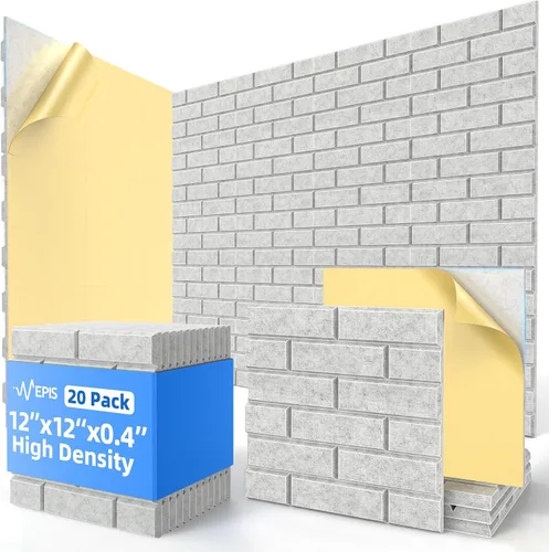 Vista 14 de Paquete de 12 paneles acústicos con autoadhesivos, paneles de espuma de alta densidad a prueba de sonido de 12 x 12 x 0.4 pulgadas para paredes