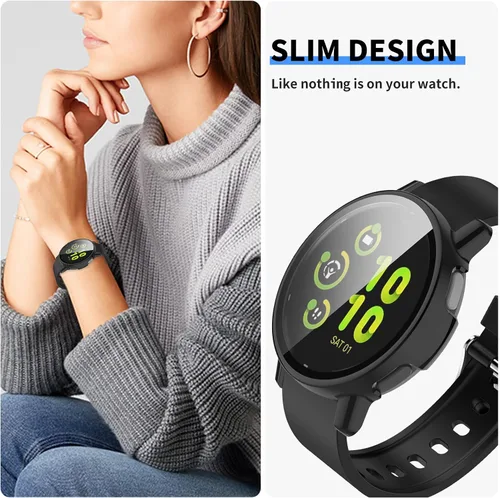 Vista 6 de Protector de pantalla diseñado para Garmin Vivoactive 5 con película de vidrio templado, carcasa de policarbonato duro, cubierta completa, Negro