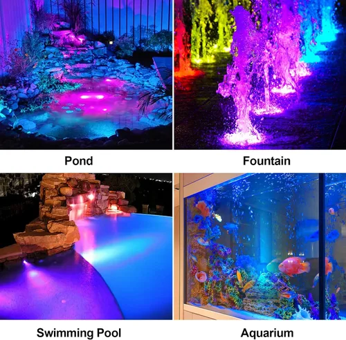 Vista 2 de Luces de Estanque Solares, Luces de Estanque RGB LED Impermeables IP68, Luz Solar Subacuática con Batería de 2200mAh con Dos Opciones de Modo