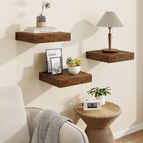 Vista 2 de Marsmiles 12in Depth Floating Shelves, 12x12x1.4, Rustic Brown, Set of 3 Marrón rústico