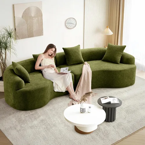 Vista 10 de Sofá modular curvado de 110 pulgadas para sala de estar, moderno sofá modular de felpa de felpa de gran tamaño con asiento profundo comprimido sin