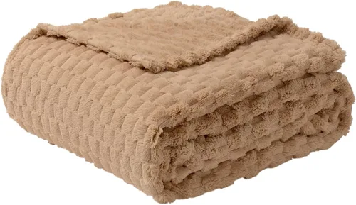 Vista 21 de FY FIBER HOUSE Manta de Vellón para Sofá 300GMS Súper Suave de Felpa Difusa Mantas y Cobijas para Sofá Cama Oficina, 40x50 Pulgadas, Beige