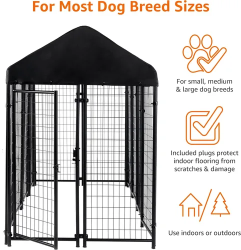 Vista 4 de Amazon Basics - Perrera rectangular soldada de alambre seguro para exteriores, para gatos, perros grandes, negro, 102 x 48 x 72 pulgadas