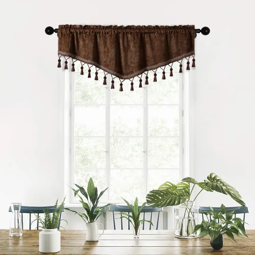 Vista 49 de ELKCA Cortinas de doble cara de felpilla para ventana de cocina, 52x18, bolsillo para barra, cenefa color beige para sala de estar, paquete de 1