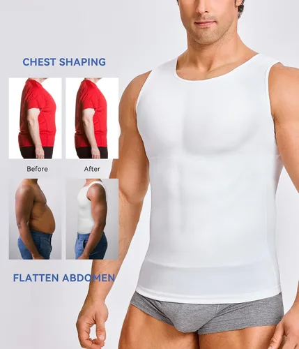 Vista 5 de Camiseta de compresión para hombre, adelgaza y moldea el cuerpo - chaleco de entrenamiento, camiseta de tirantes, para marcar abdominales, camisetas