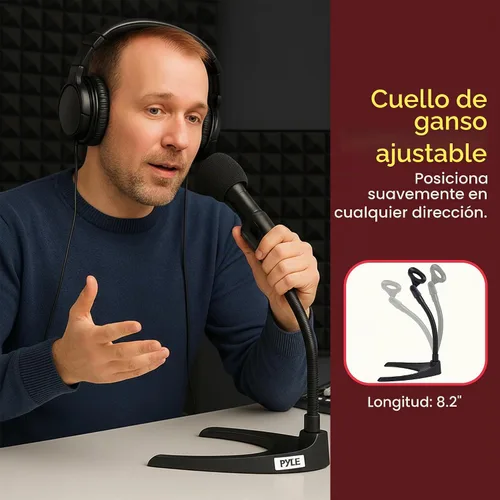 Vista 3 de Pyle PMKS8 - Soporte universal para micrófono de mesa con soporte flexible de cuello de cisne de 8.2 pulgadas y base sólida en forma de U, perfecto