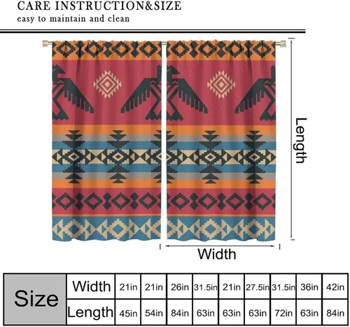 Vista 97 de Cortinas con patrón geométrico tribal, estilo suroeste, azteca, rústico, occidental, nativo americano, opacas, con bolsillo para barra, decoración