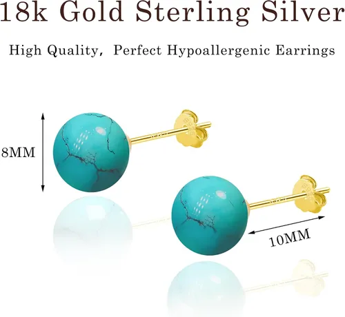 Vista 25 de SmileBelle Aretes tipo dormilona para mujer, de plata de ley de 18 quilates, con turquesa, como regalo de cumpleaños, aretes de cristal de perlas