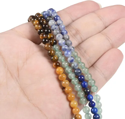 Vista 3 de 7 piedras preciosas de chakras de 0.157 in redondas de cristal curativo sueltas de 16 pulgadas para hacer cuentas de joyería
