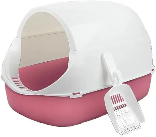 Vista 3 de Caja de arena para gatos semicerrada sin puerta y cuchara integrada, plástico PP de doble propósito a prueba de salpicaduras de 2 pulgadas