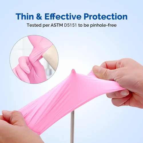 Vista 4 de JMU Guantes de Nitrilo Rosa, No Estériles, Guantes de Examen Desechables Sin Látex para Médico Esteticista, XS/S/M/L/XL, 200-4000