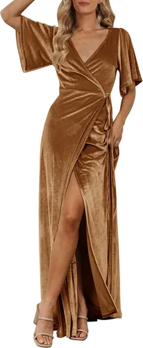 Vista 18 de MEROKEETY Vestido largo de terciopelo con cuello en V para mujer, invitada Negro