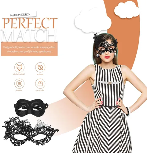 Vista 4 de 2 piezas de máscara de media cara para cosplay, actuaciones, accesorio de disfraz de fiesta (negro)
