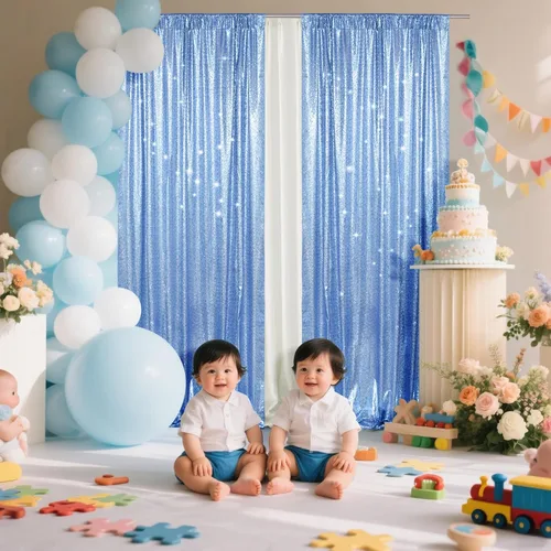 Vista 3 de PartyDelight Cortinas de fondo de lentejuelas color azul bebé, 2 paneles de 2 x 8 pies, alta densidad de 0.118 in, fondo de lentejuelas brillantes