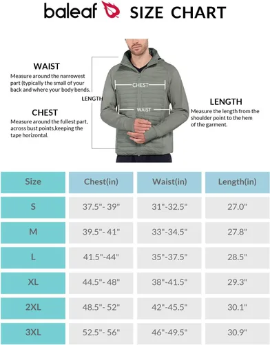 Vista 6 de BALEAF Men's Running Jacket Lightweight Thumble Hole Warm Up Puffer Jacket Hybrid Thermal Coat Insulated Hiking Golf