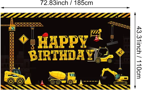 Vista 2 de Tatuo Cartel de cumpleaños con temática de construcción, 6.1 x 3.6 pies, suministros de fotografía, fiestas, camión volquete, decoración de fiesta