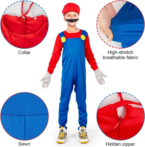 Vista 3 de Super Costume Brothers Cosplay para niños Cosplay con accesorios