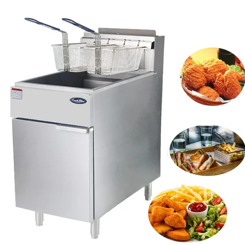 Vista 2 de Atosa CookRite ATFS-50-LP - Freidora de suelo independiente de 50 libras con control de temperatura, 4 tubos de quemador vertical de hierro fundido