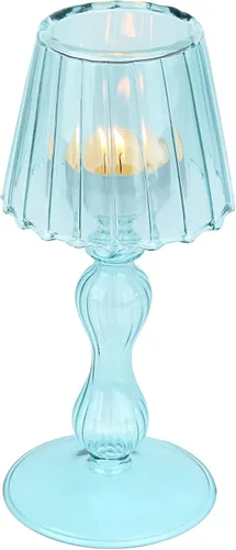 Vista 12 de Gurfuy Candelabro de cristal con forma de lámpara de escritorio – Candelabro de cristal de huracán decorativo para mesa, boda, comedor, centros