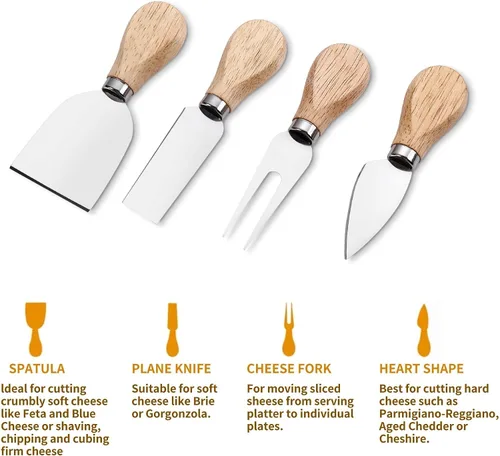 Vista 7 de TWGDH - Juego de tablas de queso de bambú que incluye 4 cubiertos de acero inoxidable, tabla de charcutería y bandeja para servir