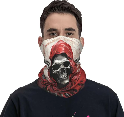 Vista 2 de CASGTNZ grim reaper skull angel Abstract red Neck Gaiter Face Cover Balaclava Gaiter Mask for Men Women Bandana for Motorcycle Cycling Riding Skiing